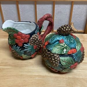 Fitz and Floyd Holiday Pine Cream and Sugar Service